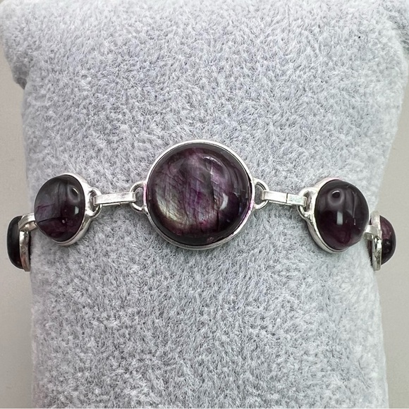 New Purple Enhanced Labradorite Stone Silver Overlay Bracelet 6” - 7.5” - Picture 8 of 8